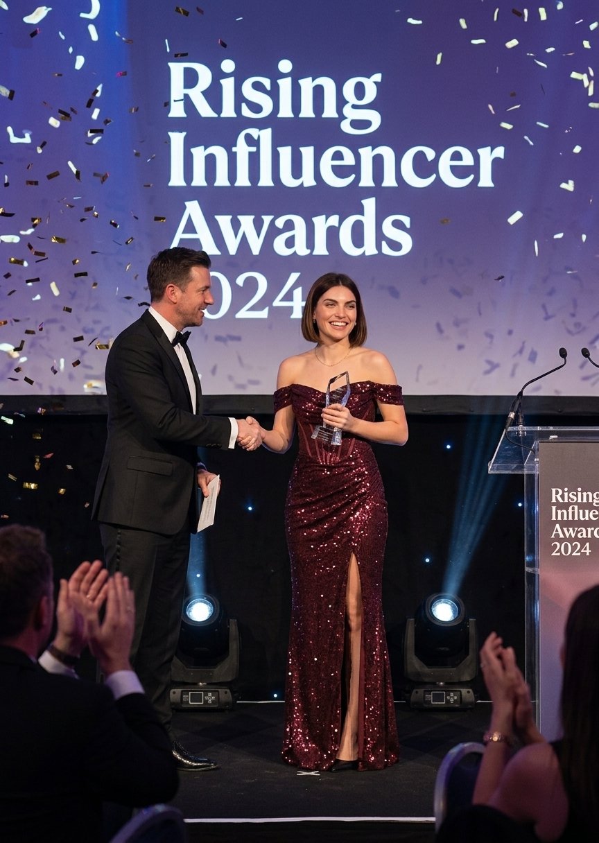 Nica Tasha accepting the Rising Star, Influencer Marketing award